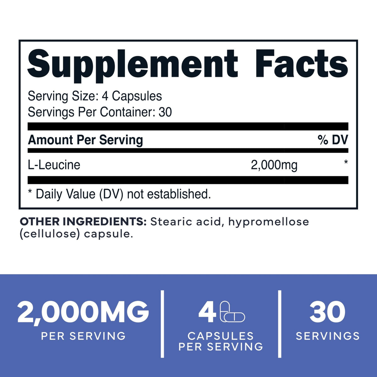 Type Zero L-Leucine Capsules (2000mg per Serving) 120 Capsules - 30 Servings - Maple Wellness Supplements