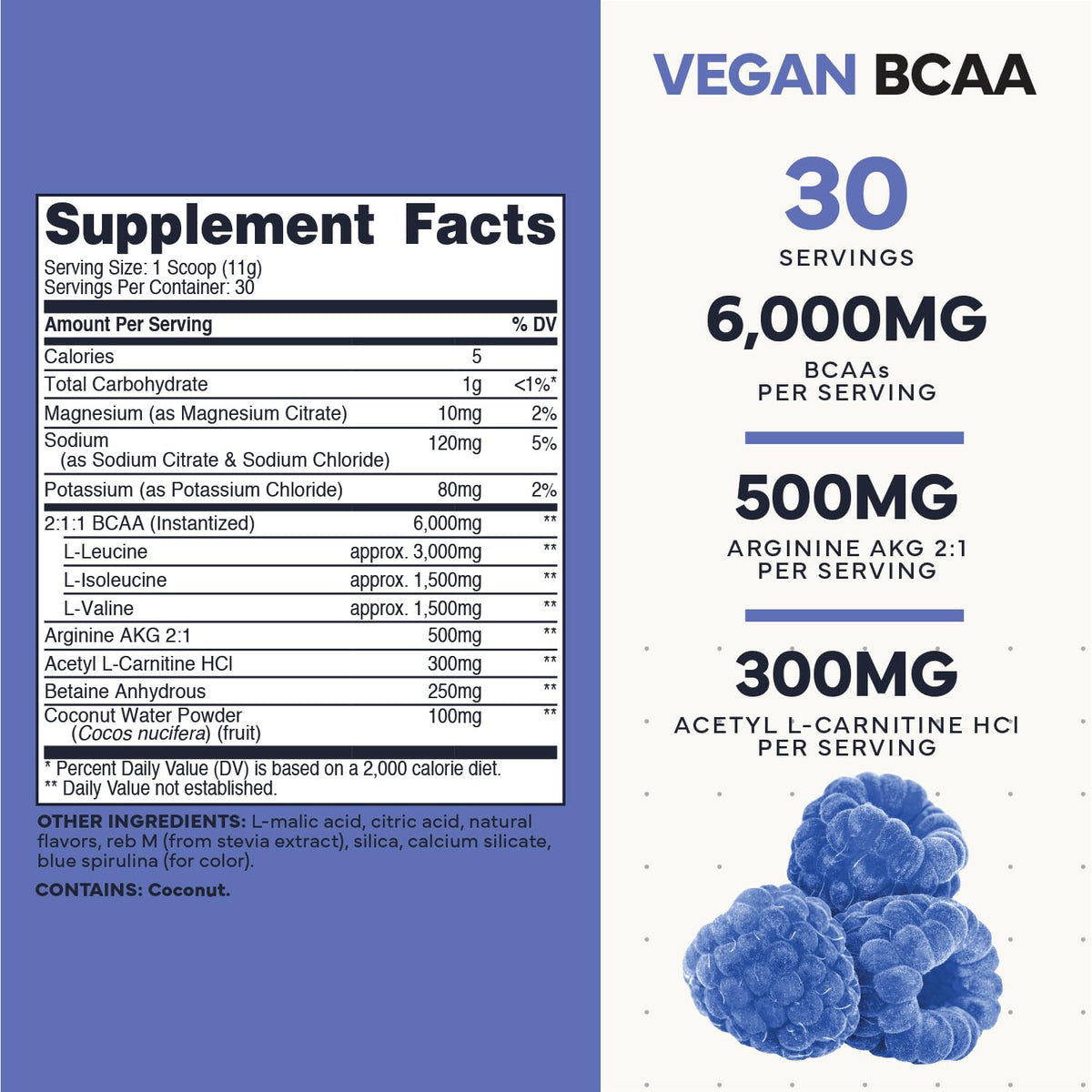 Type Zero Ultra Clean Vegan BCAA Powder + Electrolytes (Blue Raspberry | 6G) 2:1:1 Sugar-Free/No Sucralose BCAAs Amino Acids Supplement - BCAA Vegan Amino Acids After Workout Drink, 30 Servings - Maple Wellness Supplements