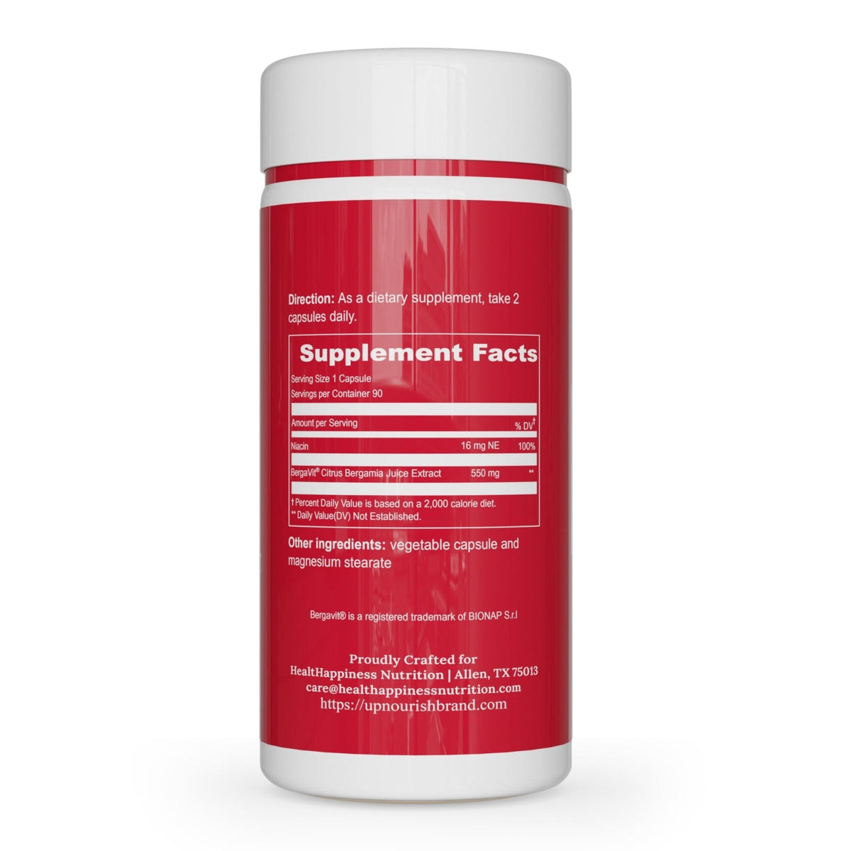 UpNourish BERGAVIT Citrus Bergamot Cholesterol Supplement - Italian Citrus Bergamot Extract 550mg for Women and Men 90 Vegan Capsules - Maple Wellness Supplements