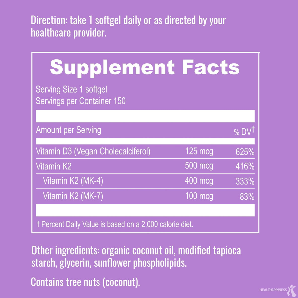 UpNourish Certified Vegan Vitamin D3 5000 IU K2 MK4 MK7 500 mcg Supplement, 150 Softgels, Plant Based Liposomal Vitamin D K with Organic - Maple Wellness Supplements