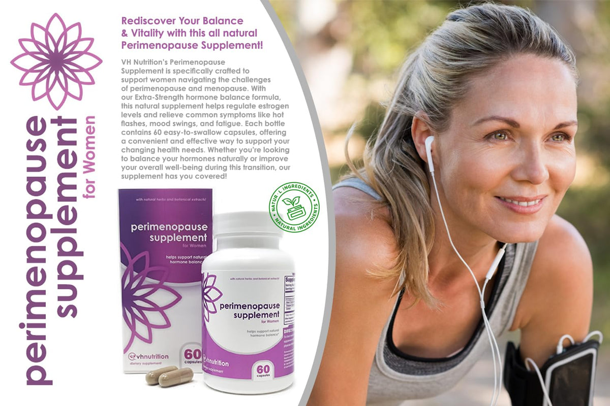 VH Nutrition Perimenopause Supplement for Women | Hot Flash, Mood, and Menstruation Cycle Support | 100% Herbal Formula: Black Cohosh, Vitex, & Shatavari. No Additives, or Fillers - Maple Wellness Supplements
