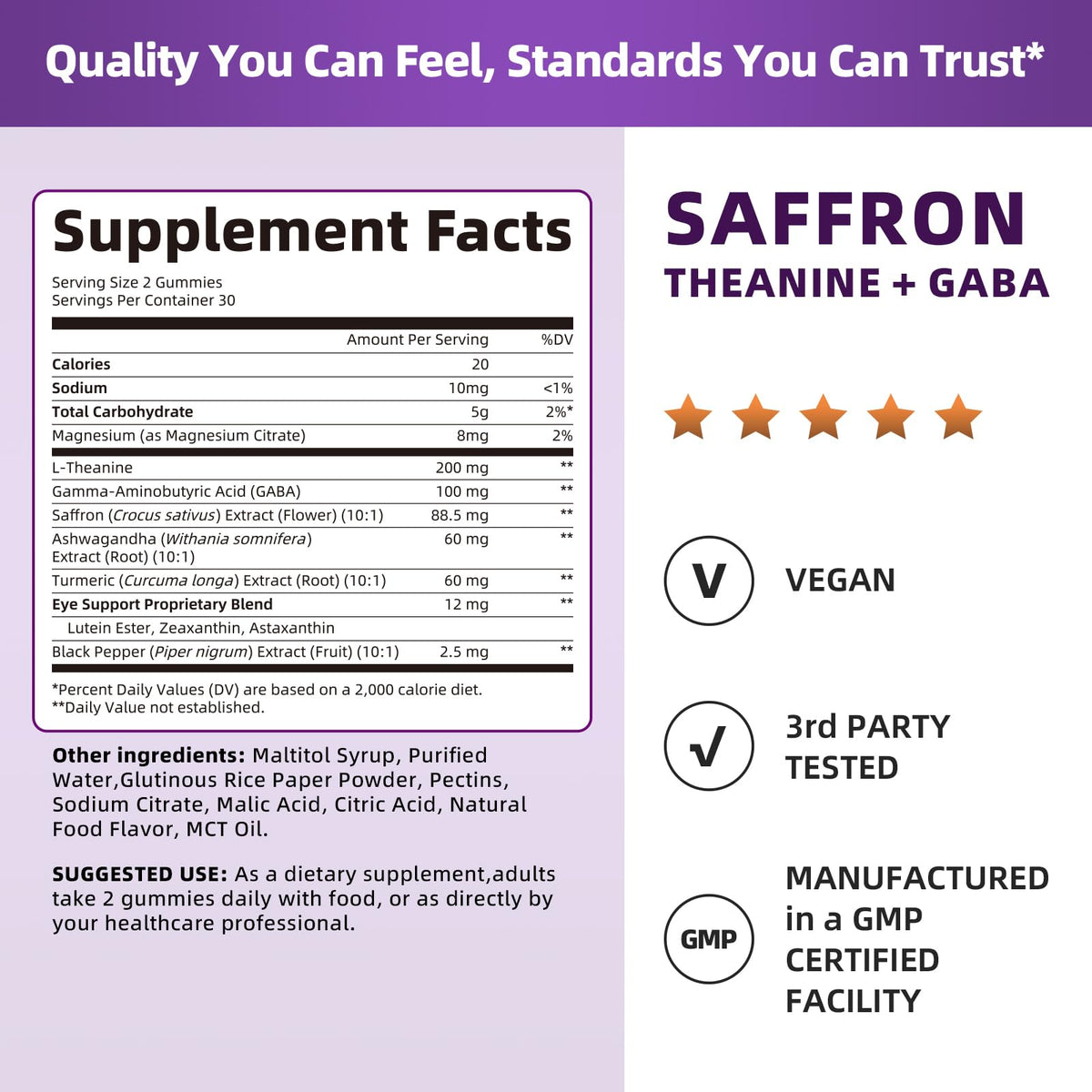 10-in-1 Saffron Supplements Gummies - Saffron Extract 88.5 mg with L-Theanine, GABA, Ashwagandha, Turmeric,Magnesium – Mood, Focus, Vision Support & Cortisol Balance, Sugar Free, Vegan, 60 Counts - Maple Wellness Supplements