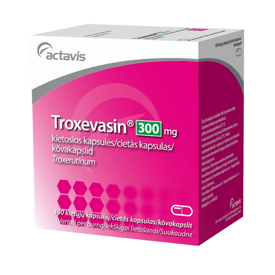 100 Caps - Troxevasin 300 mg hard caps N100. Bioflavonoids for chronic venous insufficiency ACTAVIS - Maple Wellness Supplements