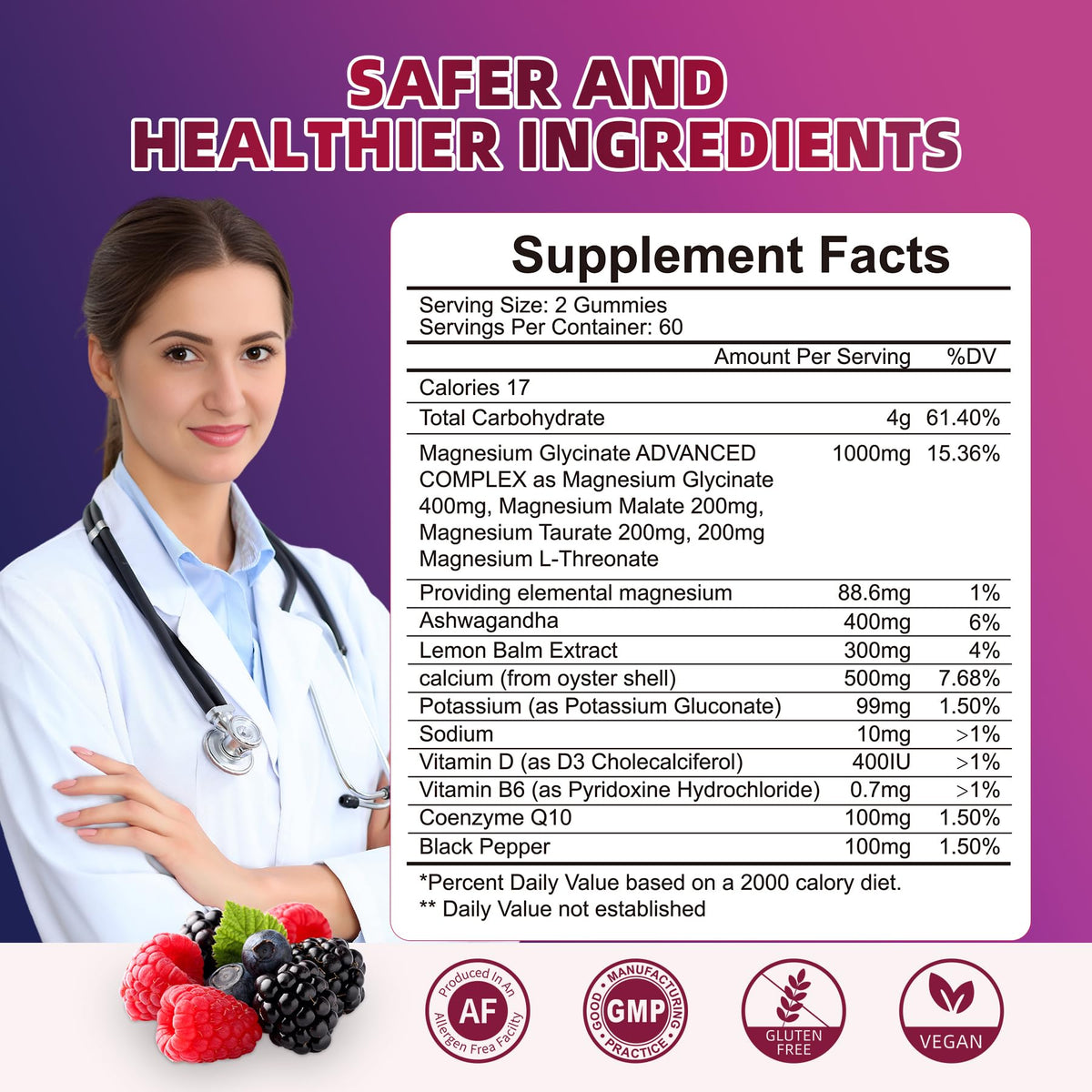 120 CT Magnesium Glycinate Gummies 1000 mg for Women and Men, Magnesium Malate & Taurate Supplements for Sleep, Body Support and Relaxation, Sugar Free - Maple Wellness Supplements
