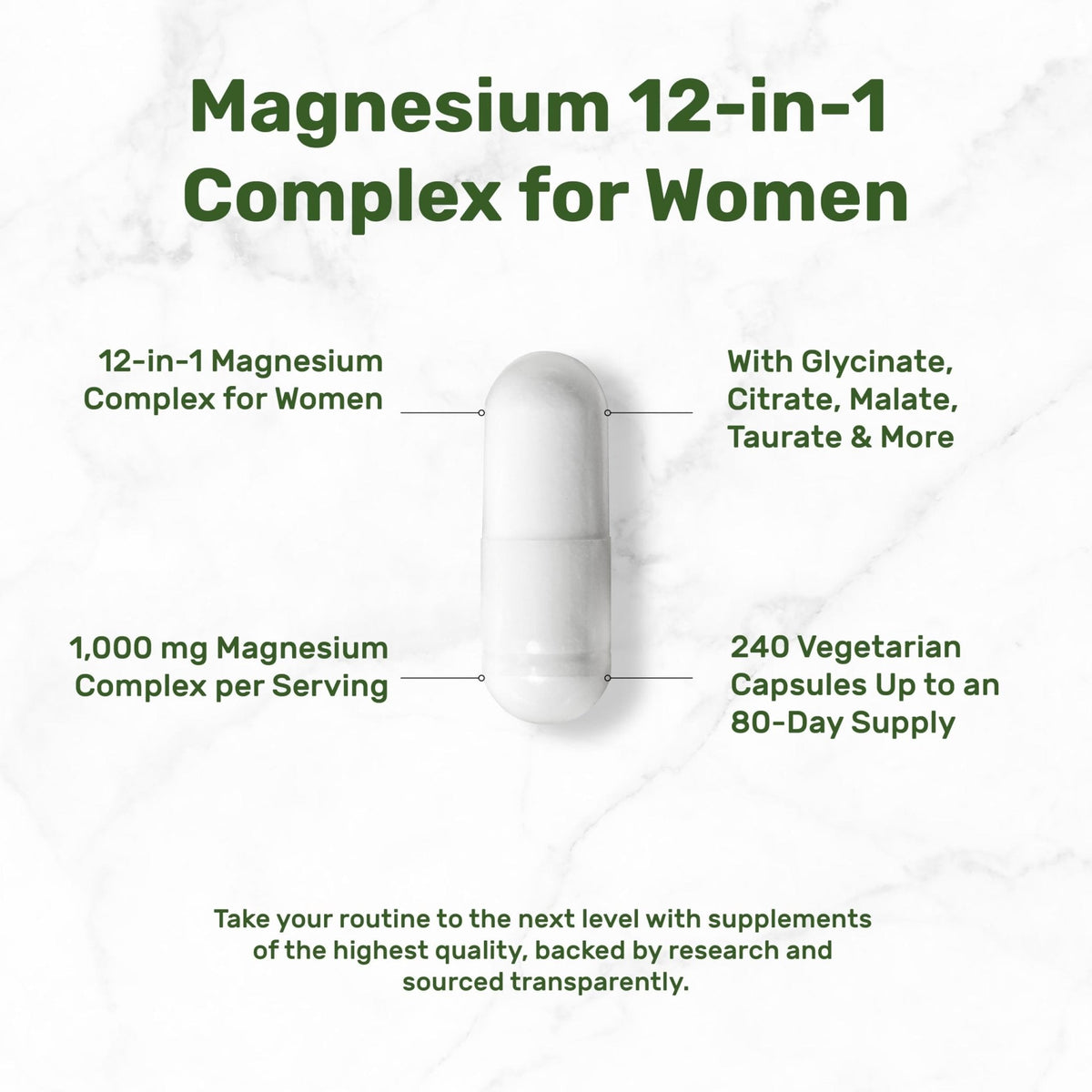 12‑in‑1 Magnesium Complex for Women 1,000 mg, 240 Vegetarian Capsules | Magnesium Glycinate, Citrate, Malate, Taurate, Orotate, Oxide & More | Chelated & Purified for Better Absorption - Maple Wellness Supplements