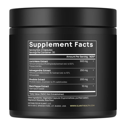 16x Strength Lions Mane Supplement Capsules Super Nootropic w. Ashwagandha & Rhodiola - Highest Potency 16:1 Lion's Mane Mushroom Extract 50% Polysaccharides - Maple Wellness Supplements