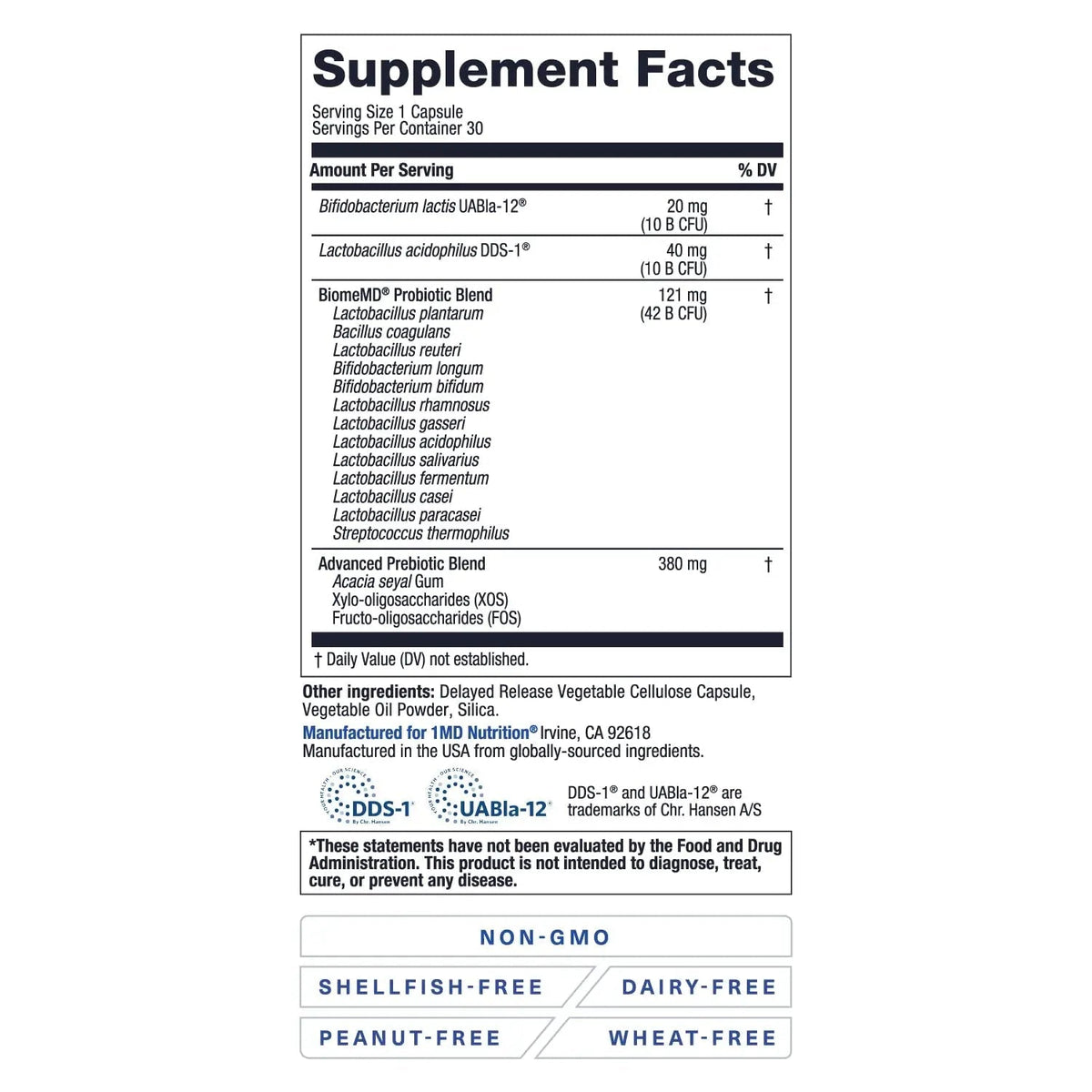 1MD Nutrition BiomeMD Probiotics | 62 Billion CFUs, 15 Comprehensive Strains - Pro & Prebiotics | Doctor-Formulated for Digestive Health & Immune Support | 30 Capsules - Maple Wellness Supplements