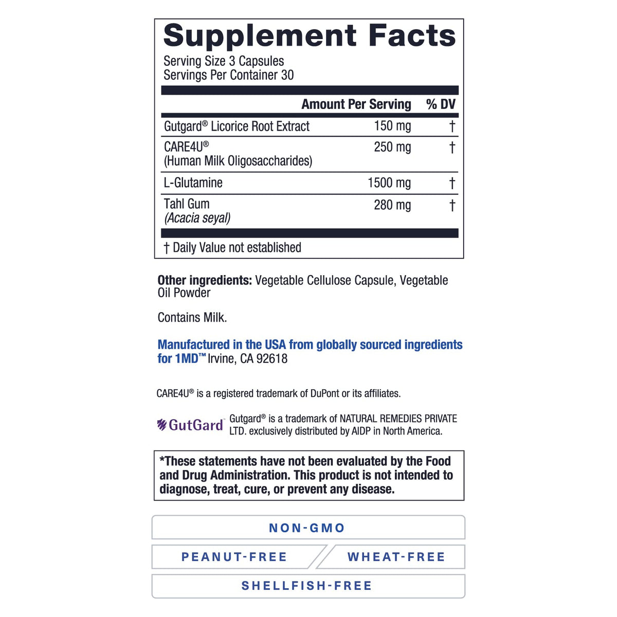 1MD Nutrition GutMD - L-Glutamine Capsules w/Prebiotic for Gut Health - L Glutamine Supplement - Supports Healthy Digestive - Maple Wellness Supplements