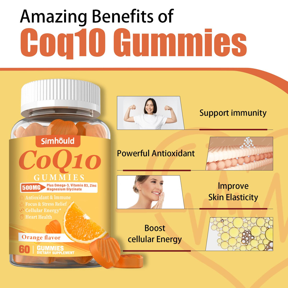 2 Pack CoQ10 500MG Gummies - Plus Omega-3, Magnesium, Vitamin B3 & Zinc - 3X Better Absorption Coenzyme Q10 Supplements for Heart Health, Cellular Energy & Antioxidant, Non-GMO 120 Counts - Maple Wellness Supplements