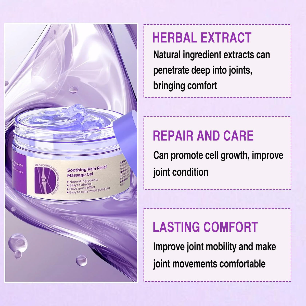 2 PCS Joint Gel Purple Gel，Soothing Pain Relief Massage Cream，Full-Body Joint Effective Soothes for Knees, Lumbar, Hands, Neck and Shoulders - Maple Wellness Supplements