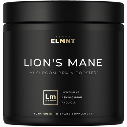 20,000mg 16x Strength Lions Mane Supplement Capsules Super Nootropic w. Ashwagandha & Rhodiola - Highest Potency Lion's Mane Mushroom Extract 50% Polysaccharides Brain Supplements for Memory and Focus - Maple Wellness Supplements