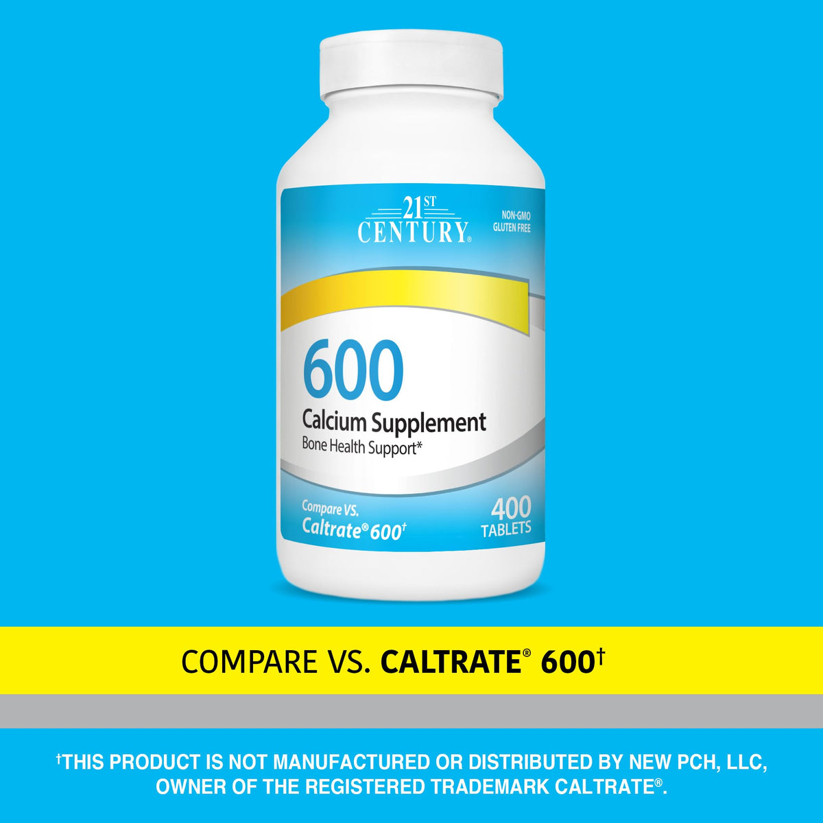 21st Century Calcium 600 mg Supplement (400 Tablets), Vegan-Friendly Bone Strength Calcium Supplement, Non-GMO & Gluten-Free Calcium Carbonate, - Maple Wellness Supplements
