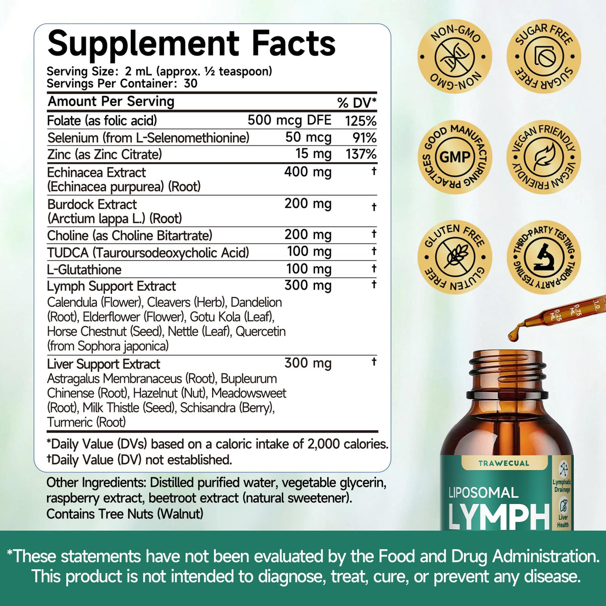 23-in-1 Liposomal Lymphatic Drainage Drops, Liver Cleanse Detox & Repair with Echinacea, TUDCA, Choline, L-Glutathione, Burdock for Lymphatic Support, Liver & Immune Health, 2 fl oz Supplement - Maple Wellness Supplements
