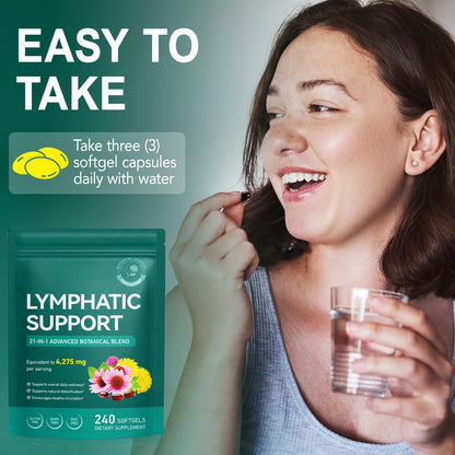 240 Softgels 21-in-1 Liposomal Lymphatic Drainage Supplements, 4275mg Lymph System Support Supplement for Women & Men,Herbal Blend,with Dandelion, Burdock, Echinacea,Rutin, Turmeric,Cleavers & More - Maple Wellness Supplements