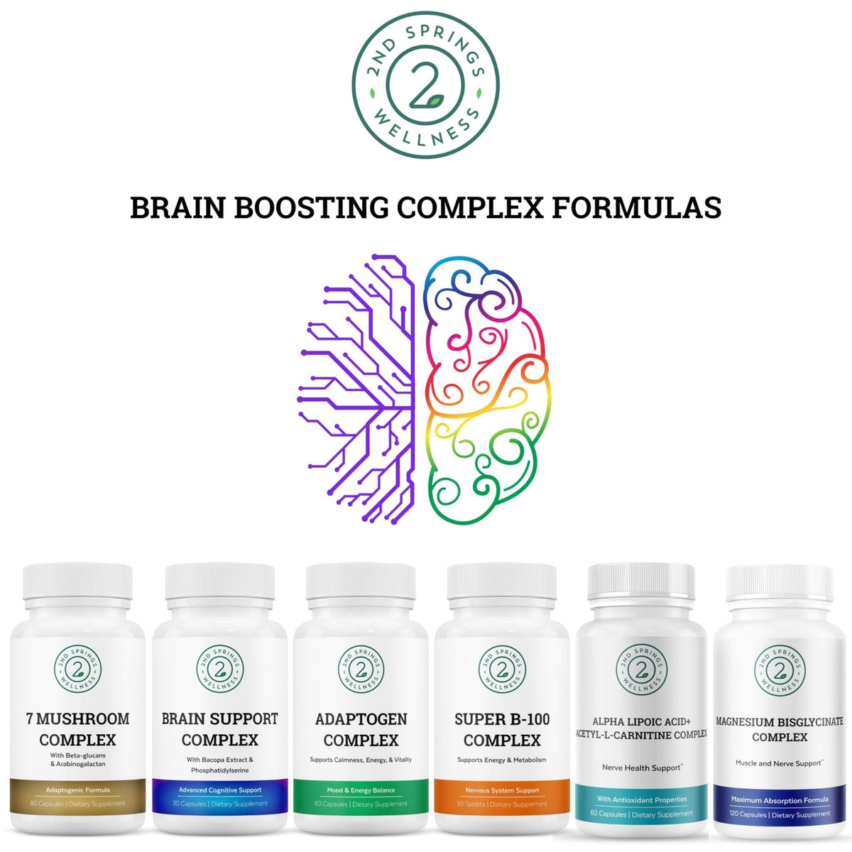 2nd Springs Adaptogen Complex Calmness, Energy and Vitality Booster - Ashwagandha, Schisandra, Astragalus, Ginseng, Rhodiola, and More - Adrenal Support Supplements - 60 Ct - Maple Wellness Supplements