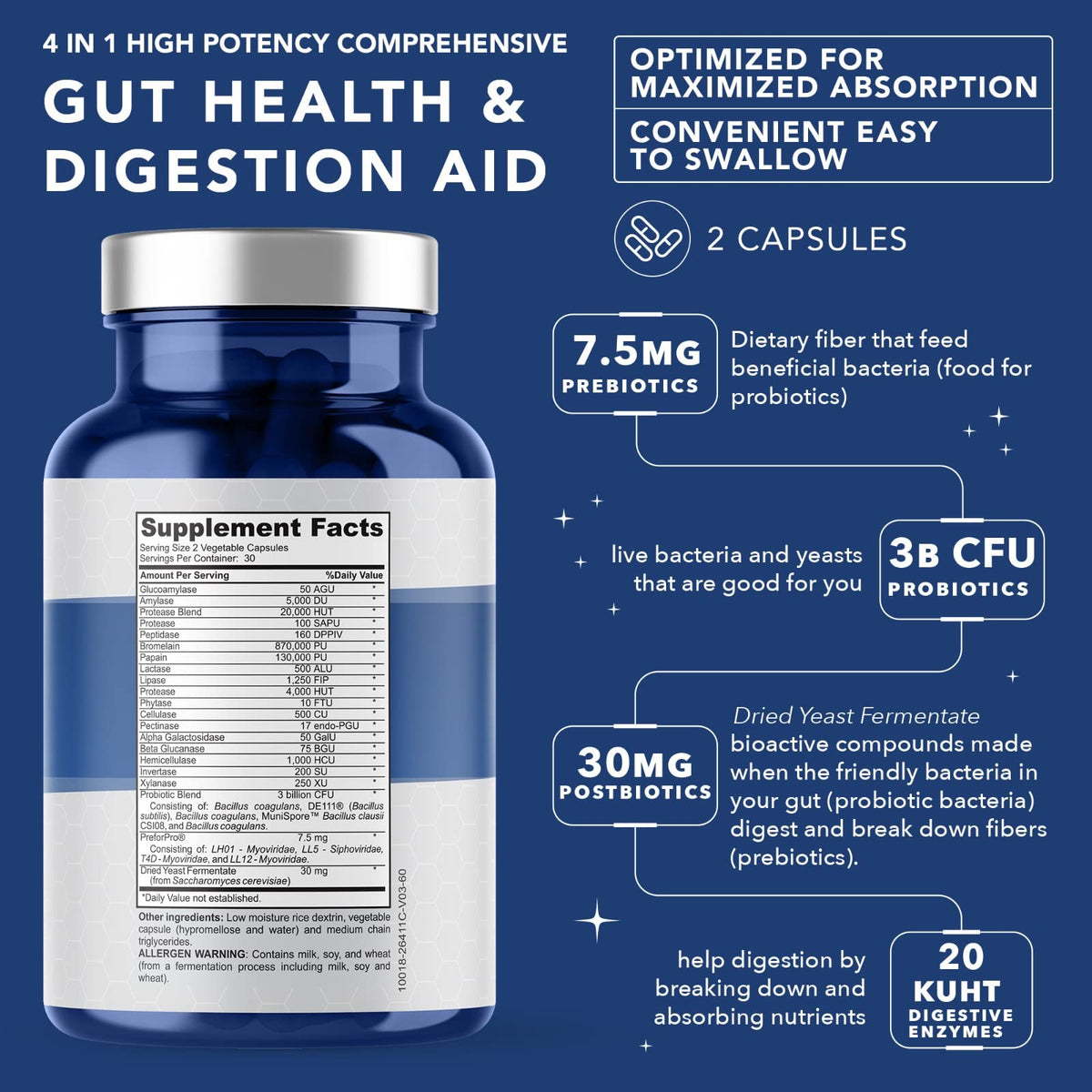 4-in-1 Gut Health Support – Prebiotics + Probiotics + Postbiotics + Digestive Enzymes – DE111 Spore Probiotic for Digestive Support & Bloating - Maple Wellness Supplements