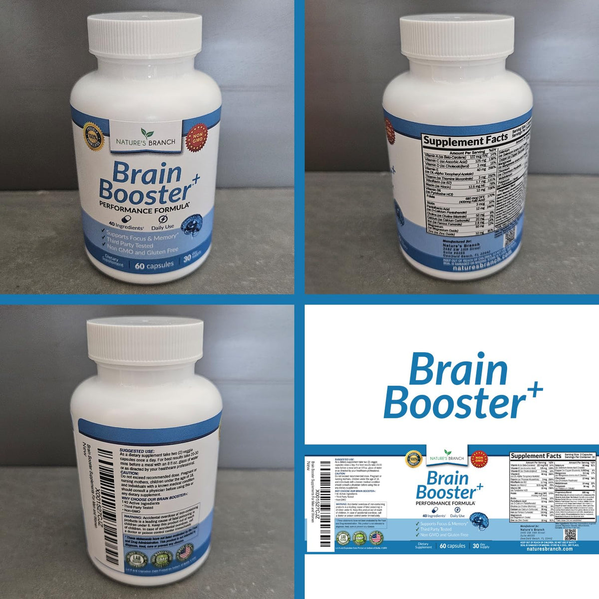 40-in-1 Brain Booster Supplement for Focus, Memory, Clarity, Energy | Advanced Vitamins Plus eBook | for Men & Women, Cognitive Function Nootropic Support with DMAE, Mind Health Formula | 60 Capsules - Maple Wellness Supplements