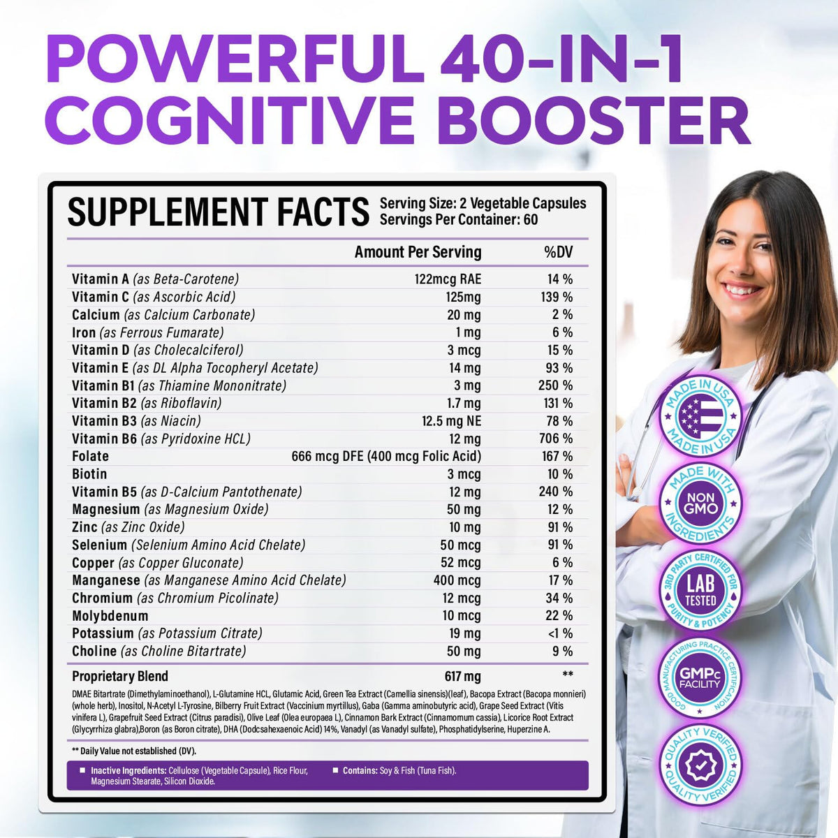 40-in-1 Brain Booster Supplements for Memory, Focus, Clarity, Energy, Performance - Maple Wellness Supplements