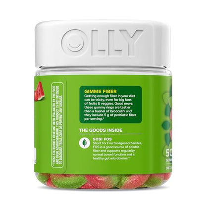 OLLY Fiber Gummy Rings, 5g Prebiotic Fiber, FOS (Fructo-oligosaccharides), Digestive Support, Berry Melon 50ct - OmniHealth US