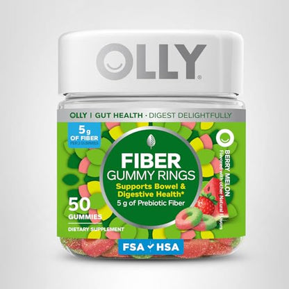 OLLY Fiber Gummy Rings, 5g Prebiotic Fiber, FOS (Fructo-oligosaccharides), Digestive Support, Berry Melon 50ct - OmniHealth US