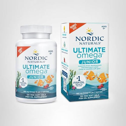 Nordic Naturals Ultimate Omega Jr., Strawberry - 120 Mini Soft Gels - 680 Total Omega-3s with EPA & DHA - OmniHealth US