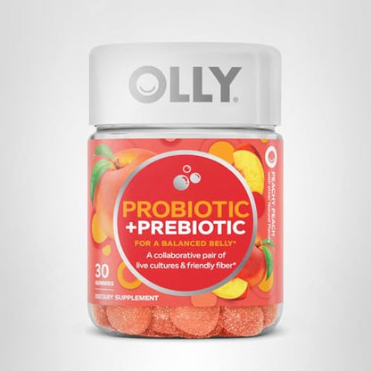 OLLY Probiotic + Prebiotic Gummy, Digestive Support and Gut Health, 500 Million CFUs, Fiber, Adult Chewable Supplement - OmniHealth US