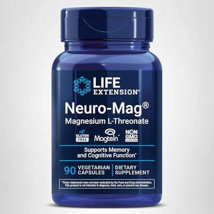 Life Extension Neuro-Mag Magnesium L-Threonate, Memory Health, Quick Thinking, Cognitive Health Support, Vegetarian, Non-GMO, 90 Vegetarian Capsules - OmniHealth US