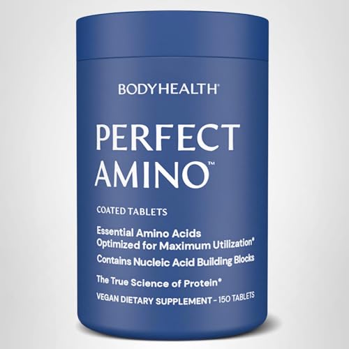 BodyHealth PerfectAmino (150 ct) Easy to Swallow Tablets, Essential Amino Acids Supplement with BCAAs, Vegan Protein for Pre/Post Workout & Muscle Recovery with Lysine - OmniHealth US