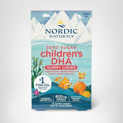 Nordic Naturals Zero Sugar Children’s DHA Gummy Chews, Tropical Punch - 30 Gummy Chews for Kids - 600 mg Total Omega-3s - Brain Development - OmniHealth US
