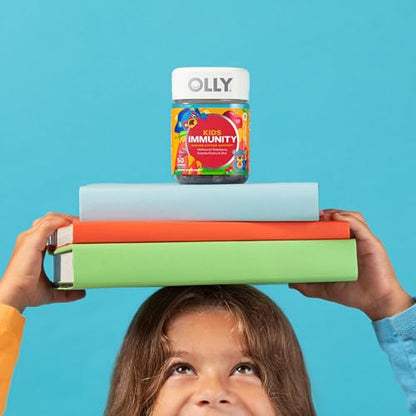 OLLY Kids Immunity Gummy, Immune Support, Wellmune, Elderberry, Vitamin C, Zinc, Chewable Supplement, Cherry - 50 Count - OmniHealth US