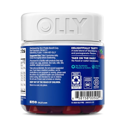 OLLY Men's Multivitamin Gummy, Vitamins A, C, D, E, B, Zinc, Blackberry Flavor, 45 Day Supply - 90 Count - OmniHealth US