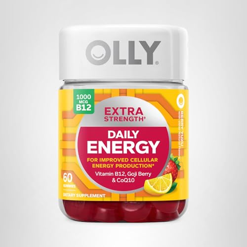 OLLY Extra Strength Daily Energy Gummy, Caffeine Free, 1000mcg Vitamin B12, CoQ10, Goji Berry, Adult Chewable Supplement - OmniHealth US