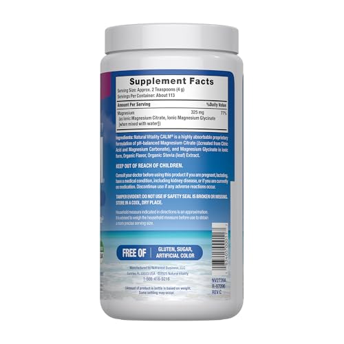 Natural Vitality Calm Magnesium 16oz Powder | Raspberry Lemon Flavored Supplement | Non-GMO, Vegan & Gluten Free Formula - OmniHealth US