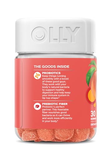OLLY Probiotic + Prebiotic Gummy, Digestive Support and Gut Health, 500 Million CFUs, Fiber, Adult Chewable Supplement - OmniHealth US