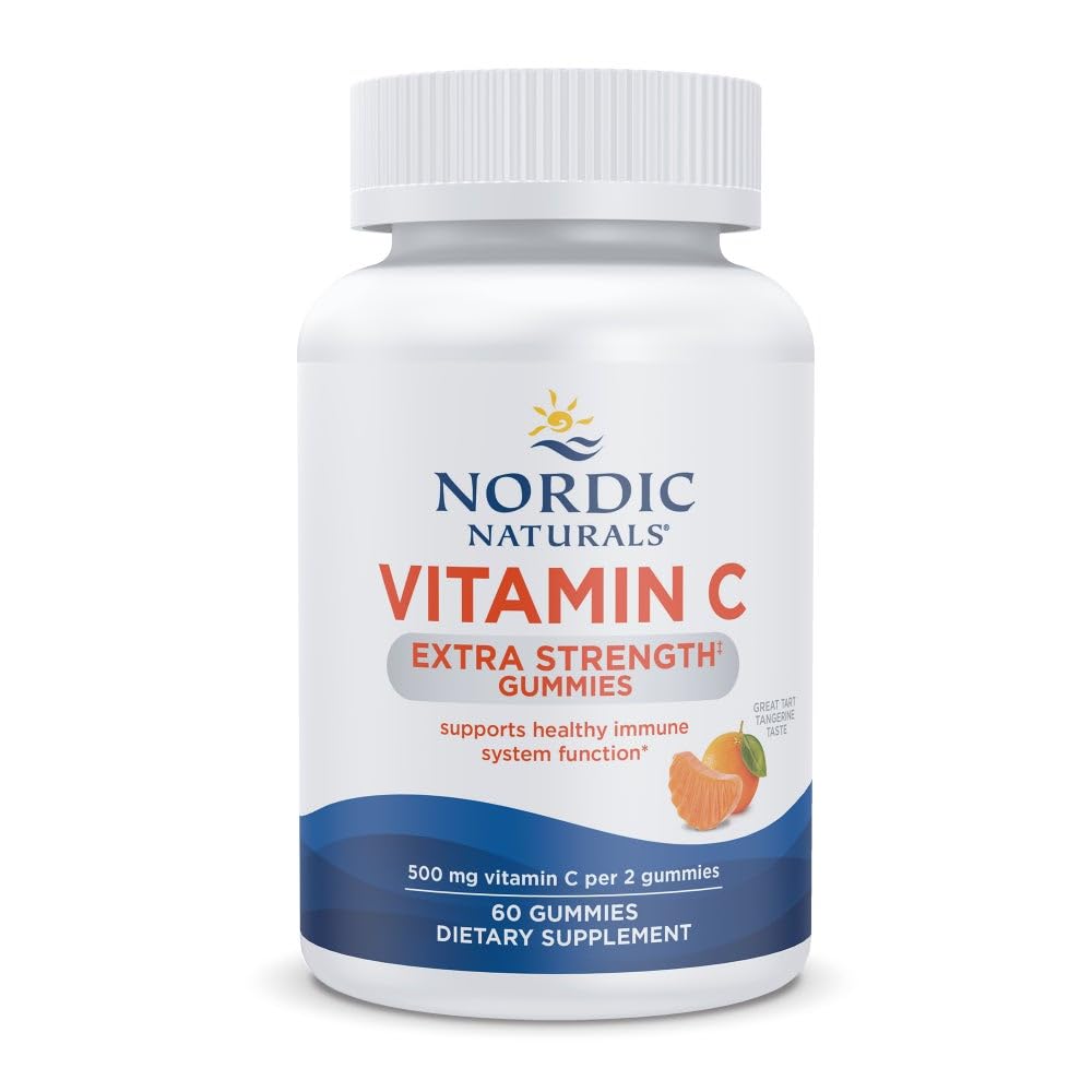 Nordic Naturals Vitamin C Extra Strength Gummies - Tangerine Flavor - 60 Gummies - 500 mg Vegan Vitamin C Supplement - OmniHealth US