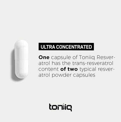 Toniiq Ultra High Purity Resveratrol Capsules - 98% Trans-Resveratrol - Highly Purified and Bioavailable - 60 Caps Reservatrol Supplement - OmniHealth US