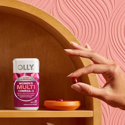 OLLY Ultra Women's Multi Softgels, Overall Health and Immune Support, Omega-3s, Iron, Vitamins A, D, C, E, B12, Daily Multivitamin, 30 Day Supply - 60 Count - OmniHealth US