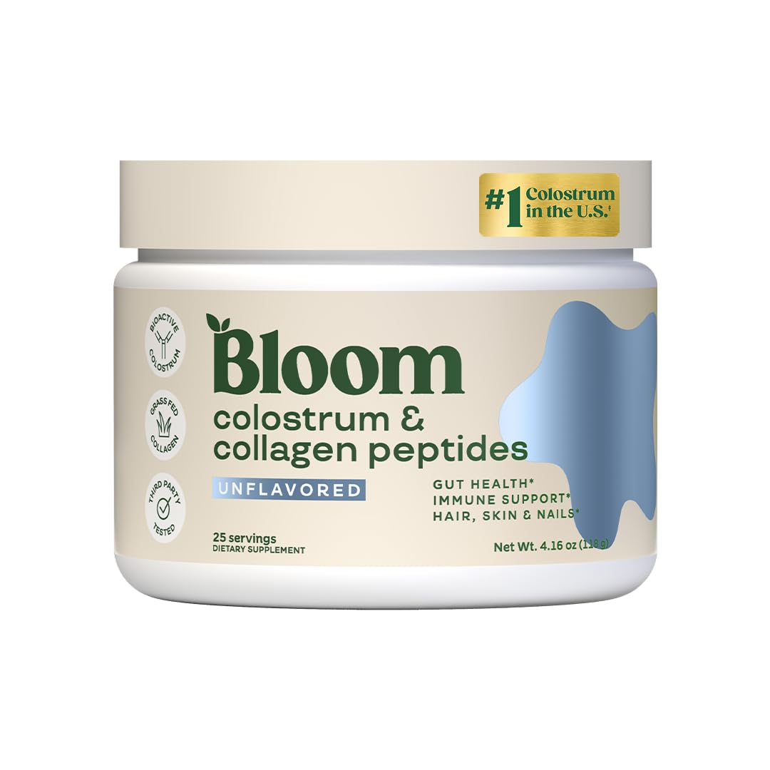 Bloom Nutrition Bovine Colostrum Powder with Vitamin B-12 for Gut Health, Immune Support, Hair Growth & Beauty Supplement | Unflavored, 25 Servings - OmniHealth US