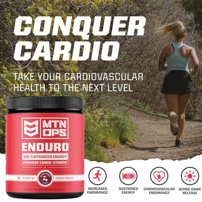 MTN OPS Enduro Nitric Oxide Supplement & Stim-Free Pre Workout - 30 Servings - with Magnesium Citrate, Beet Root Powder, Niacinamide, L Arginine & L Citrulline - Peach Zing Flavor