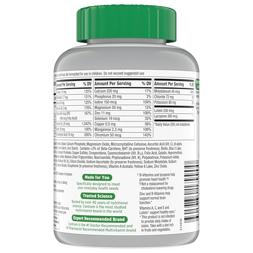 Centrum Silver Multivitamin for Adults 50 Plus, Multivitamin/Multimineral Supplement, Vitamin D3, B Vitamins, Gluten Free, Non-GMO Ingredients - OmniHealth US