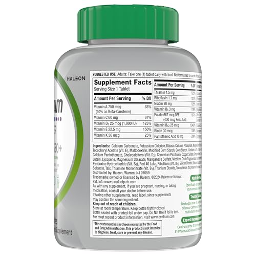 Centrum Silver Multivitamin for Adults 50 Plus, Multivitamin/Multimineral Supplement, Vitamin D3, B Vitamins, Gluten Free, Non-GMO Ingredients - OmniHealth US