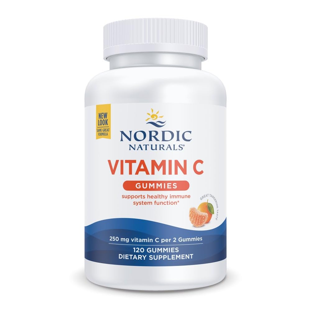 Nordic Naturals Vitamin C Gummies, Tart Tangerine - 120 Gummies - 250 mg Vitamin C - Immune Support, Antioxidant Protection - OmniHealth US