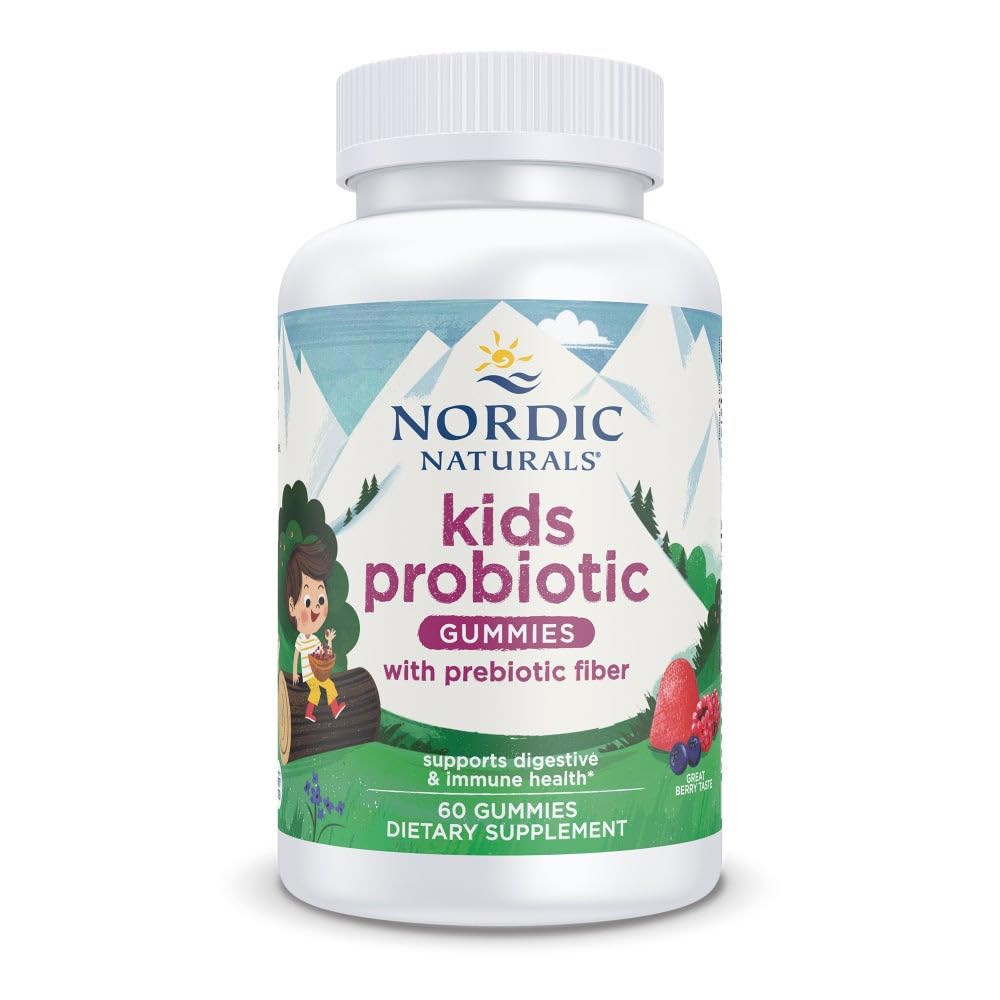 Nordic Naturals Kids Nordic Flora Probiotic Gummies, Merry Berry Punch - 60 Gummies - 1.5 Billion CFU & Prebiotic Fiber - OmniHealth US