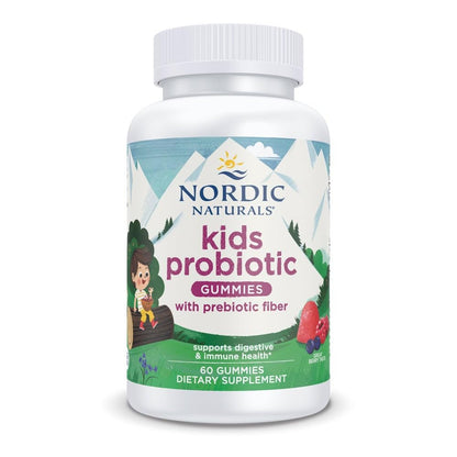 Nordic Naturals Kids Nordic Flora Probiotic Gummies, Merry Berry Punch - 60 Gummies - 1.5 Billion CFU & Prebiotic Fiber - OmniHealth US