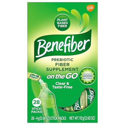 Benefiber On The Go Prebiotic Fiber Supplement Powder for Digestive Health, Daily Fiber, Unflavored - 28 Sticks (3.92 Ounces) - OmniHealth US