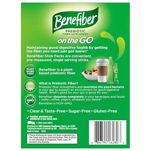 Benefiber On The Go Prebiotic Fiber Supplement Powder for Digestive Health, Daily Fiber, Unflavored - 28 Sticks (3.92 Ounces) - OmniHealth US