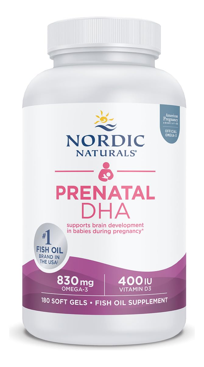 Nordic Naturals Prenatal DHA, Unflavored - 180 Soft Gels - 830 mg Omega-3 + 400 IU Vitamin D3 - Supports Brain Development in Babies During - OmniHealth US