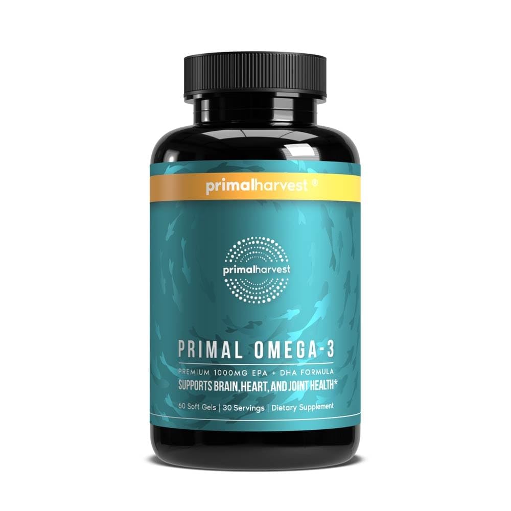 Primal Harvest Omega 3 Fish Oil Supplements, 30 Servings Soft Gels Capsules w/ 1000mg EPA + DHA Supplements - OmniHealth US