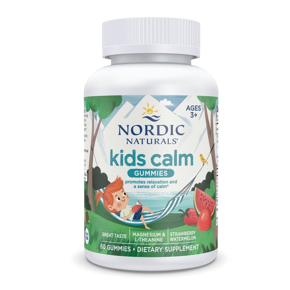 Nordic Naturals Kids Calm Gummies - Strawberry Watermelon - 60 Gummies - Magnesium L-Theanine Supplement - Calming for Kids - OmniHealth US