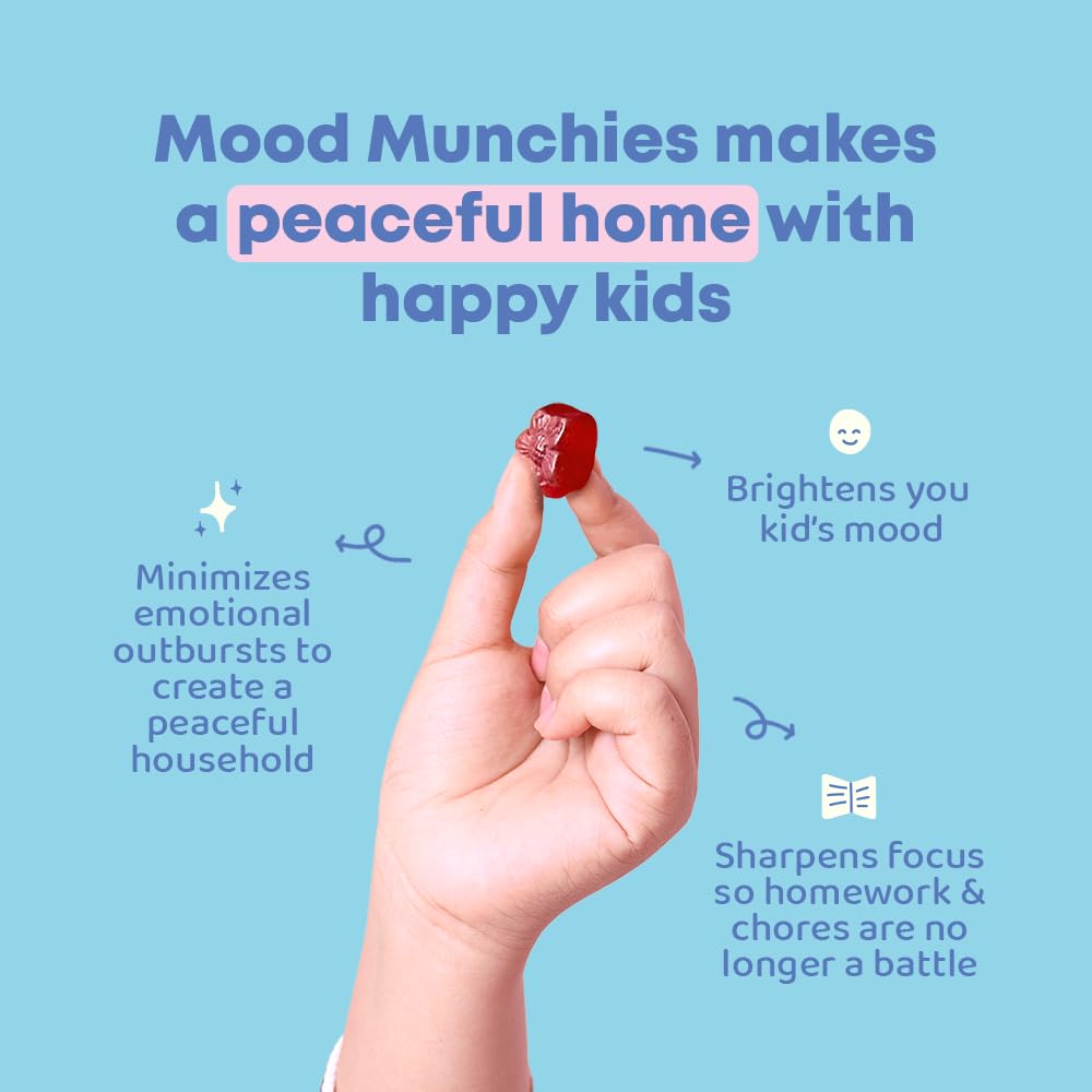 JoySpring Mood Munchies Saffron Gummies for Kids 4+ | Saffron Extract Supplement with GABA, Passion Flower & St Johns Wort | Sugar Free Vegan Brain Support - OmniHealth US